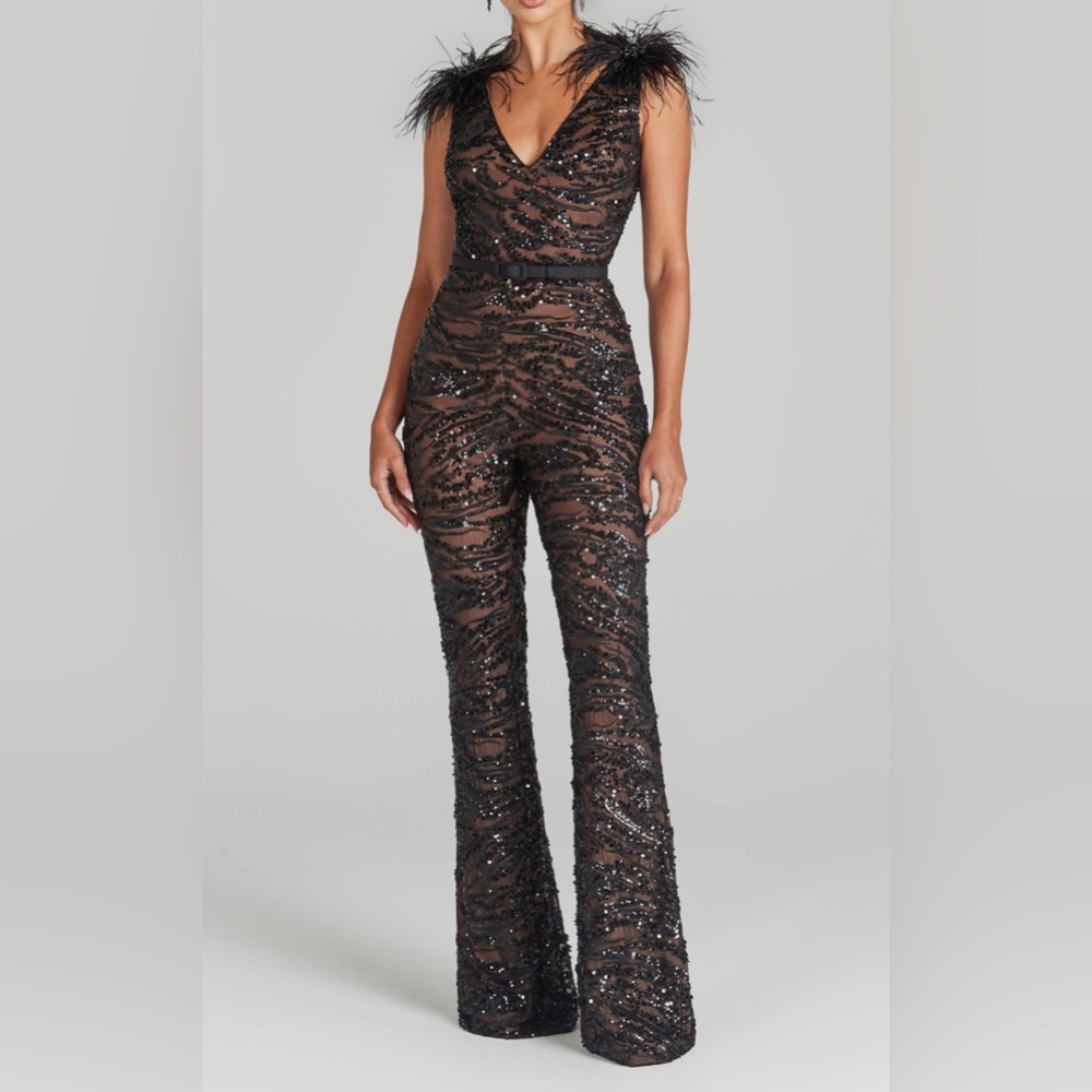 Nadine Merabi Jenna Black Sequin Jumpsuit